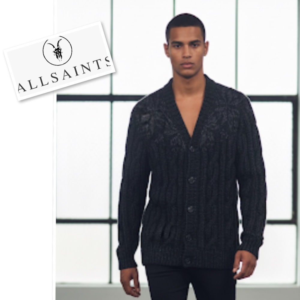 ALLSAINTS SPITALFIELDS Chunky Knit Button Down Norwegian Inspired Cardigan Sz.S